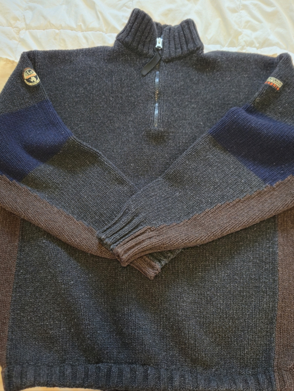 Napapijri Men colorblock Wool quater zip sweater Antarctic Research program L